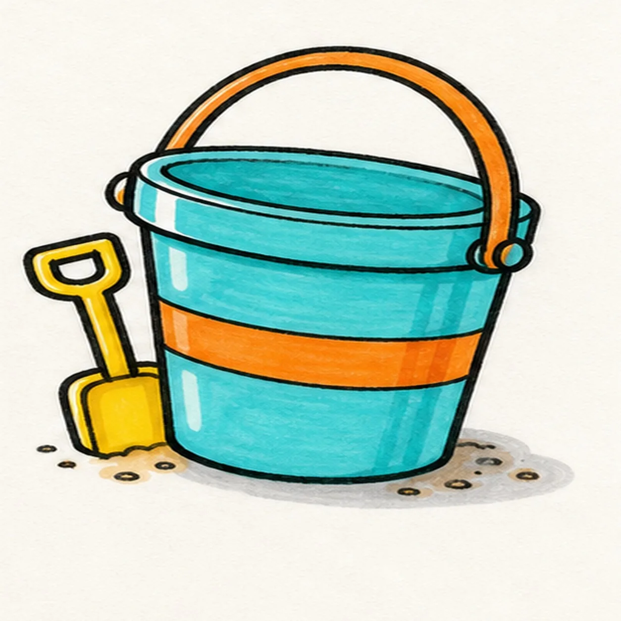 Fill the beach colors stage for how to draw a beach bucket