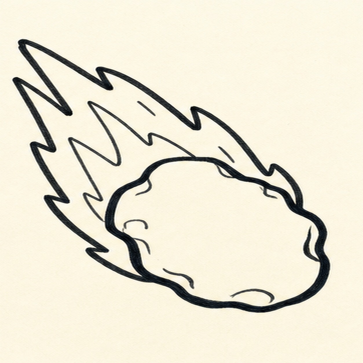 Ink the flight path stage for how to draw an asteroid doodle