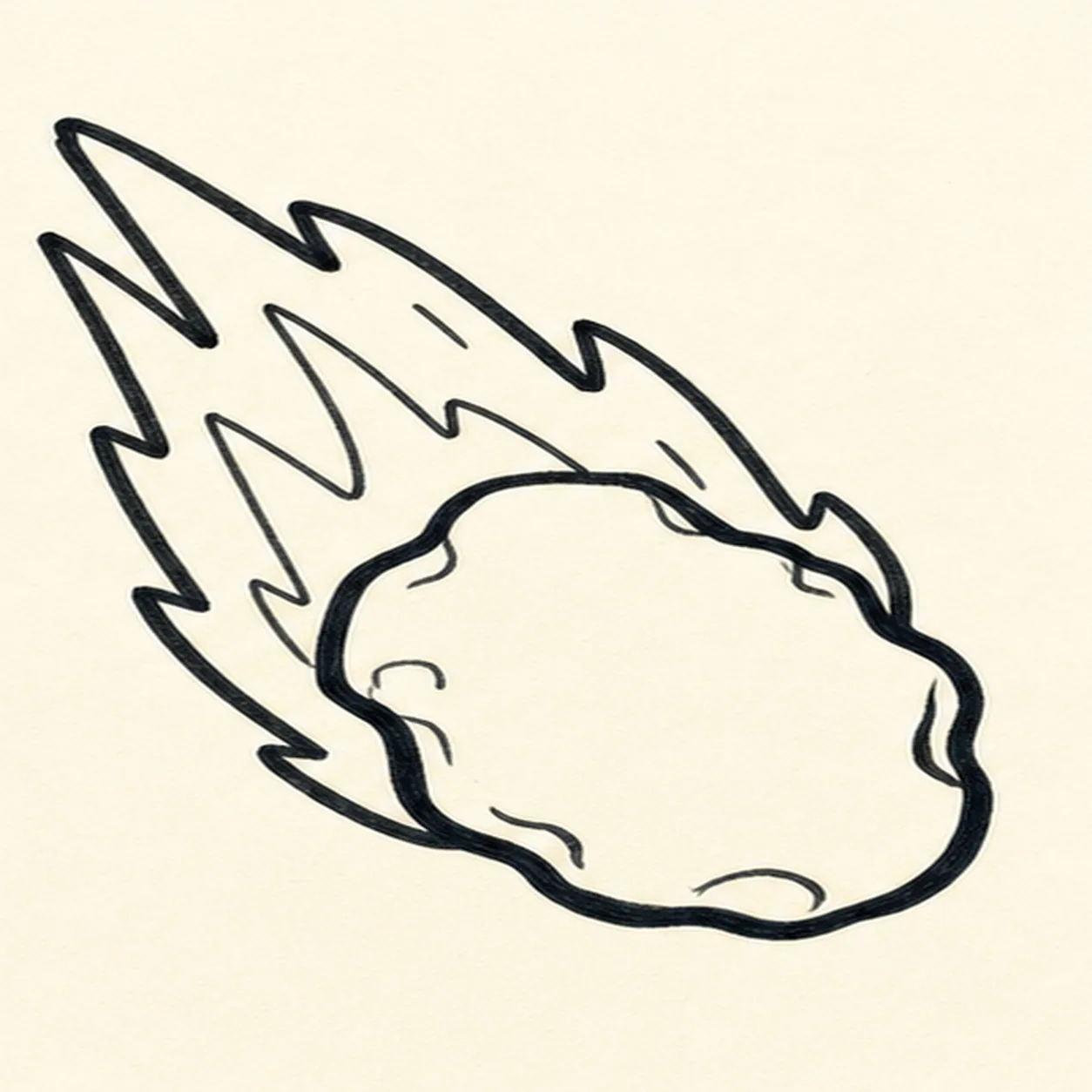 Ink the flight path stage for how to draw an asteroid doodle