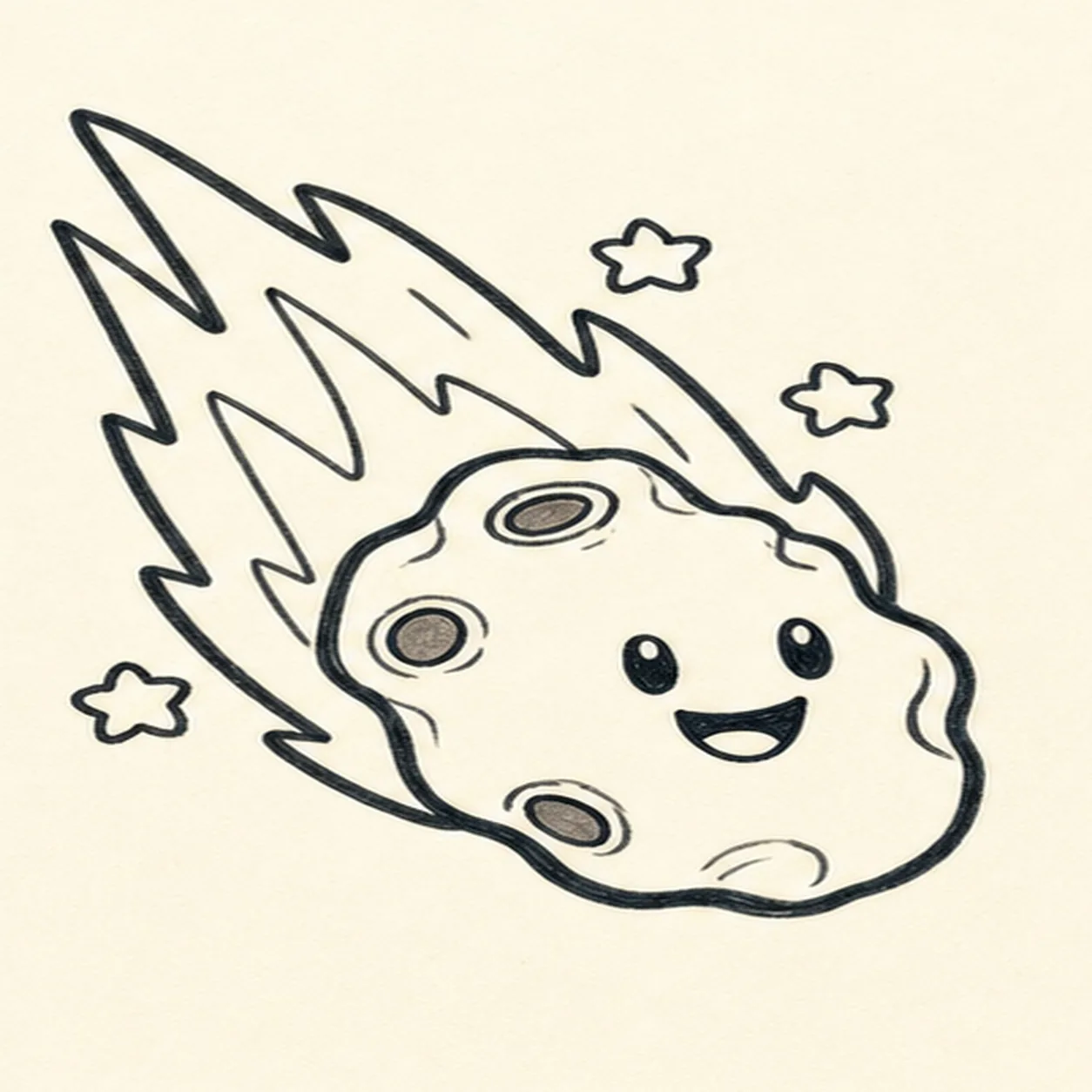 Add craters and a face stage for how to draw an asteroid doodle