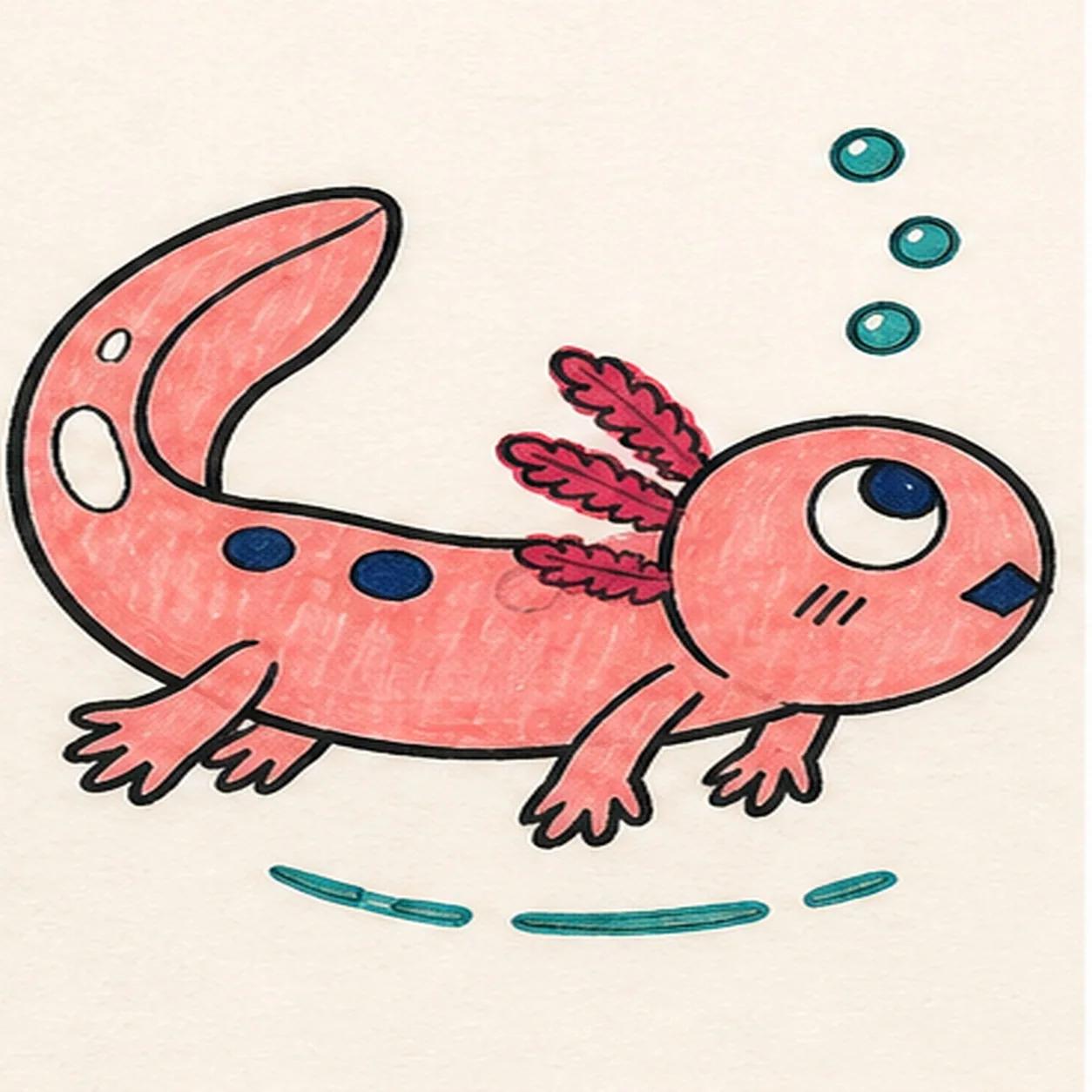 Fill the lagoon color stage for how to draw a swimming axolotl
