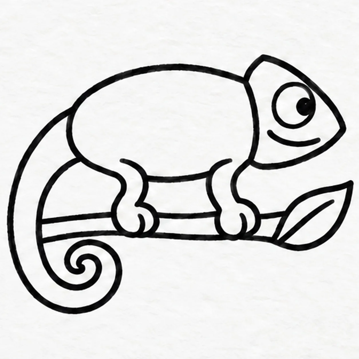 Give the face a watchful look stage for how to draw a chameleon on a branch