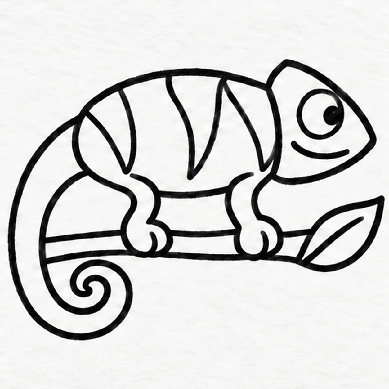 Curve three stripes across the body stage for how to draw a chameleon on a branch