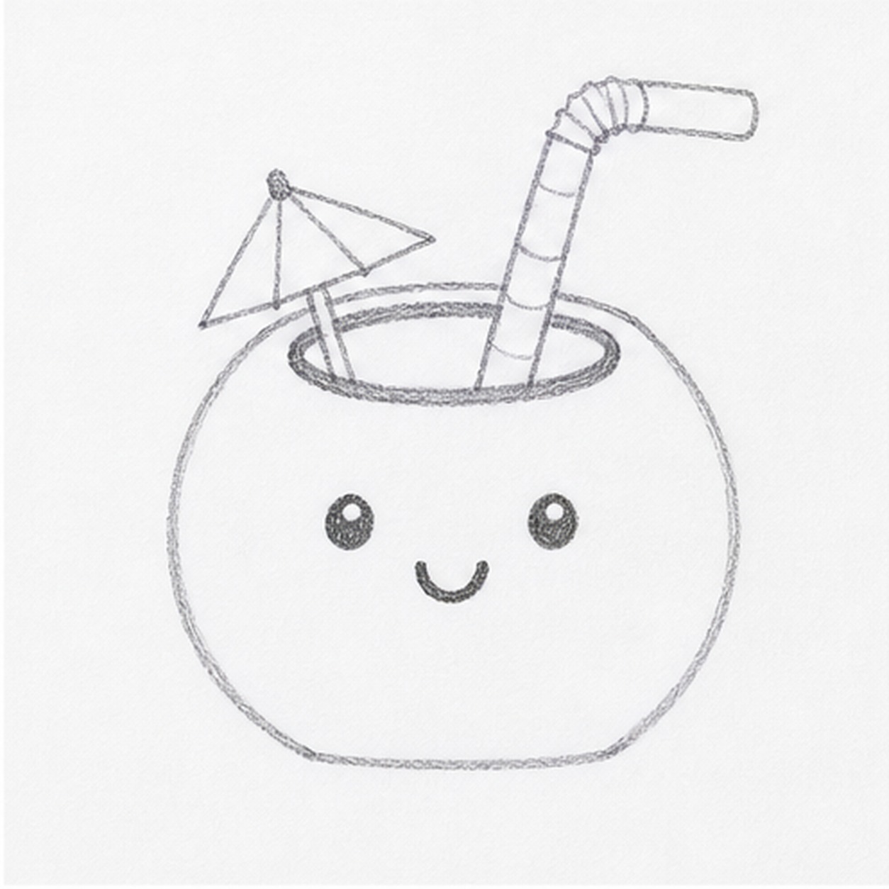 Add straw and umbrella stage for how to draw a cartoon coconut drink
