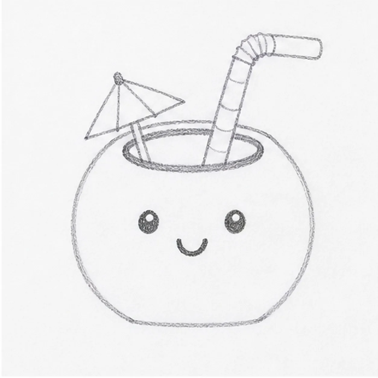 Add straw and umbrella stage for how to draw a cartoon coconut drink