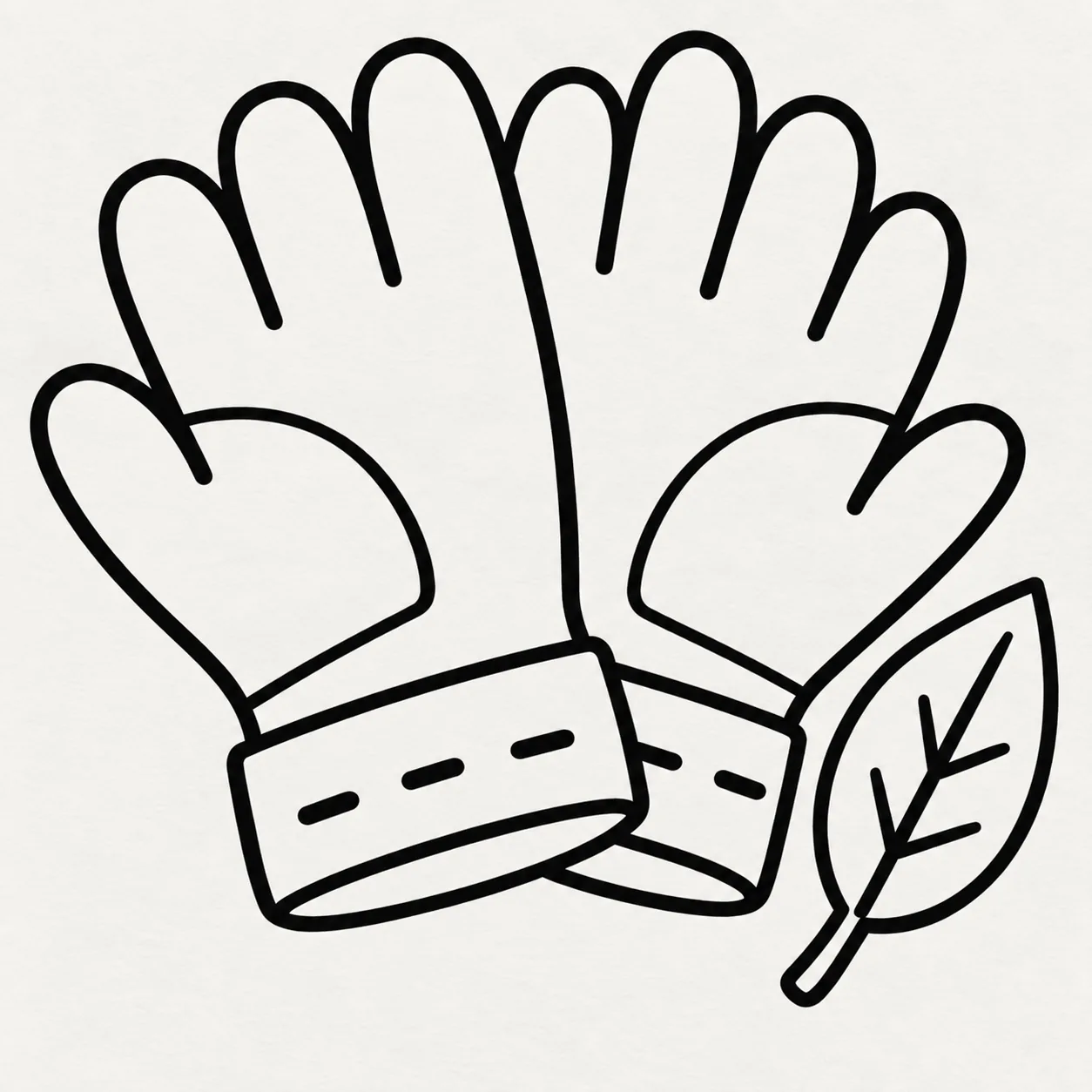Place the leaf and stitches stage for how to draw cartoon garden gloves with a leaf