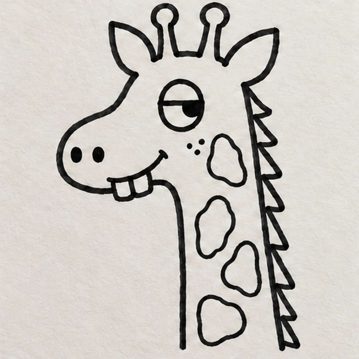 Add mane and cheek marks stage for how to draw a cartoon giraffe portrait