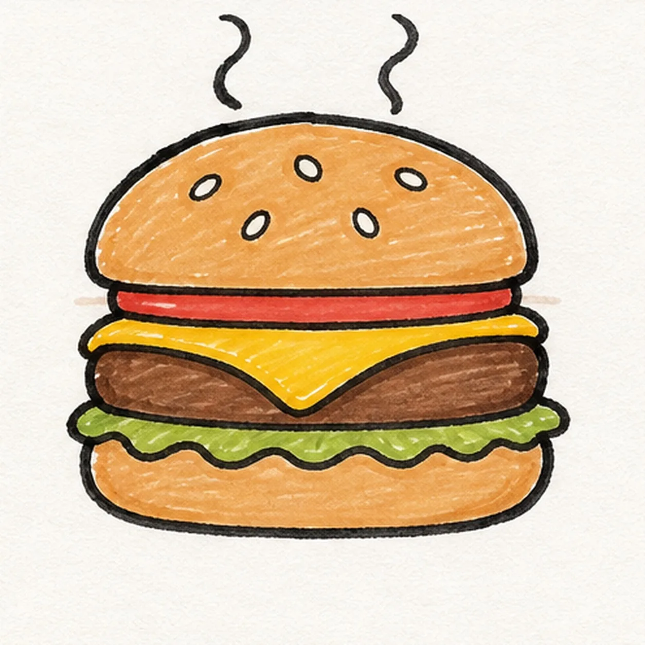 Ink and map every flavor stage for how to draw a cartoon hamburger