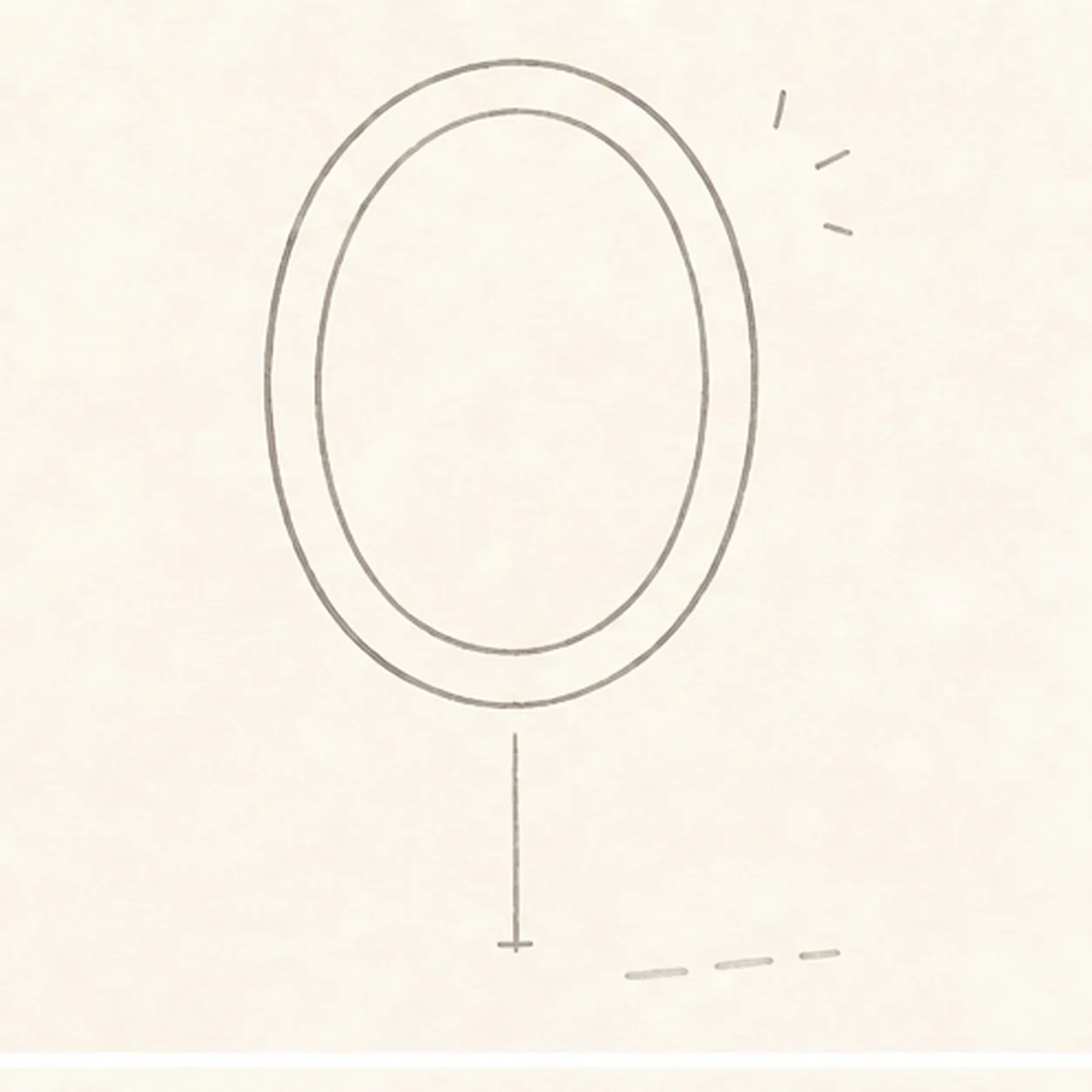 Draw the oval frame stage for how to draw a cartoon hand mirror