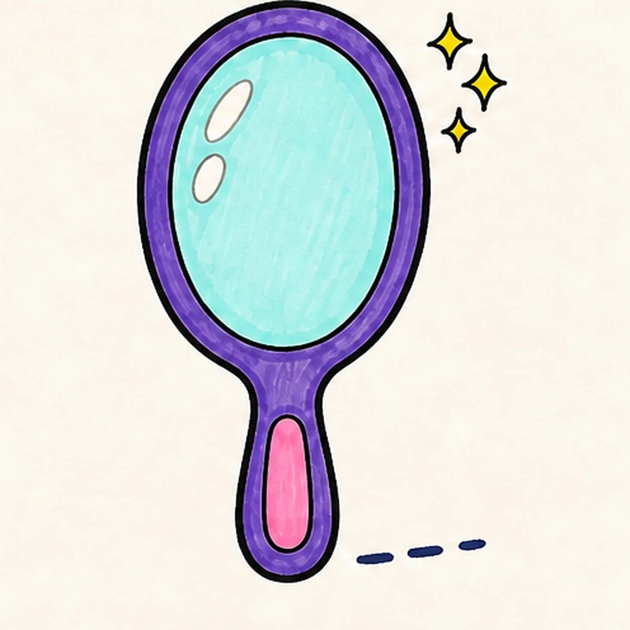 Ink and map the colors stage for how to draw a cartoon hand mirror