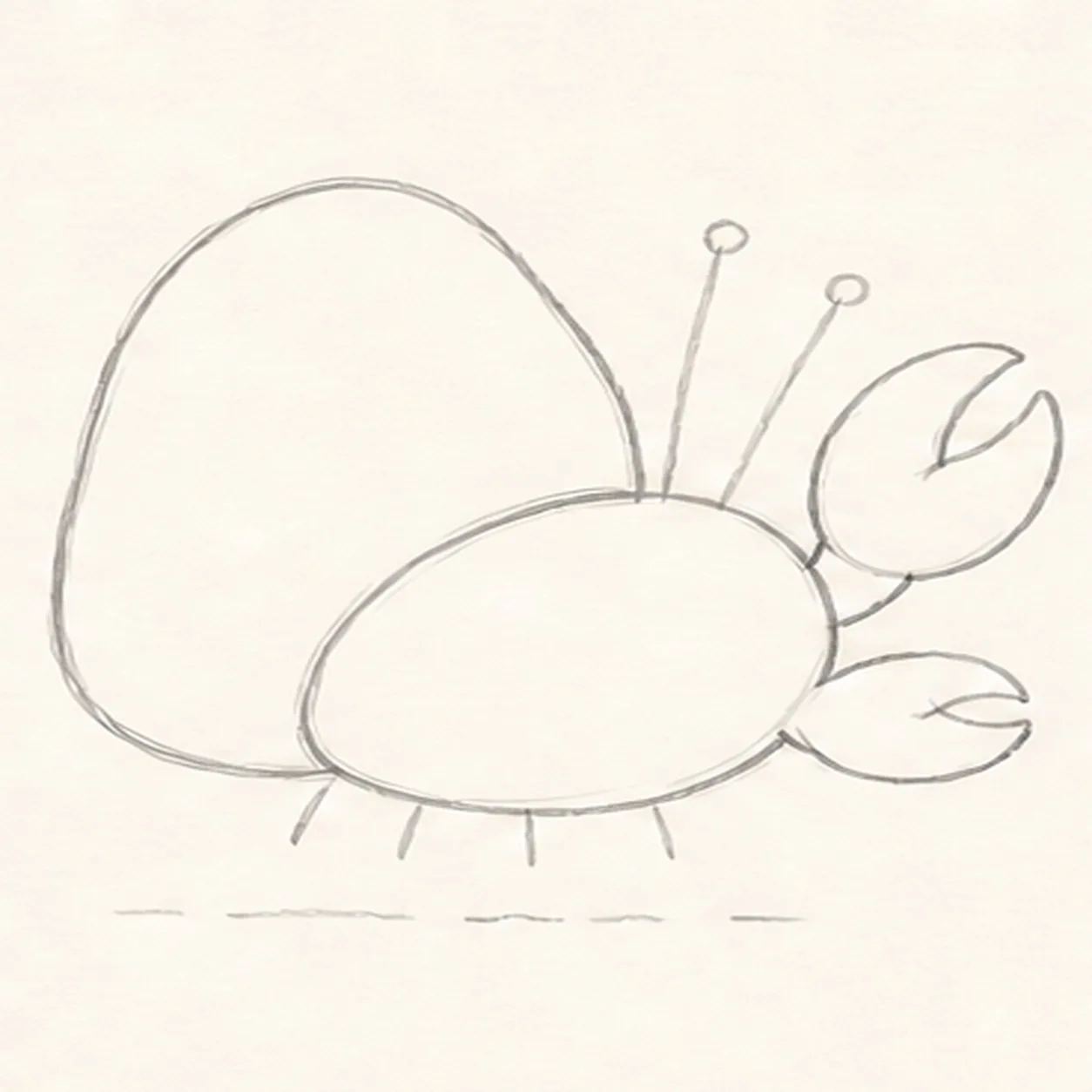 Shape both claws stage for how to draw a cartoon hermit crab