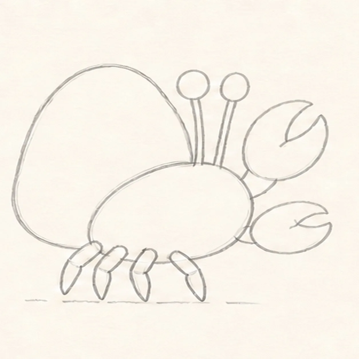 Add stalks and four legs stage for how to draw a cartoon hermit crab
