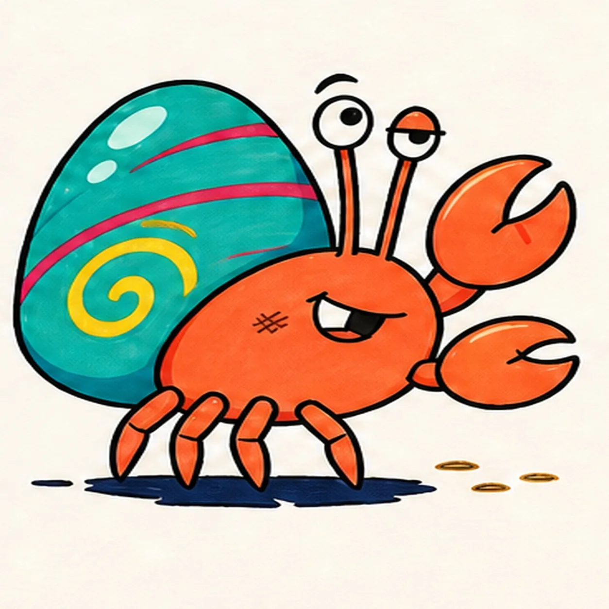 Ink and map the tide-pool colors stage for how to draw a cartoon hermit crab