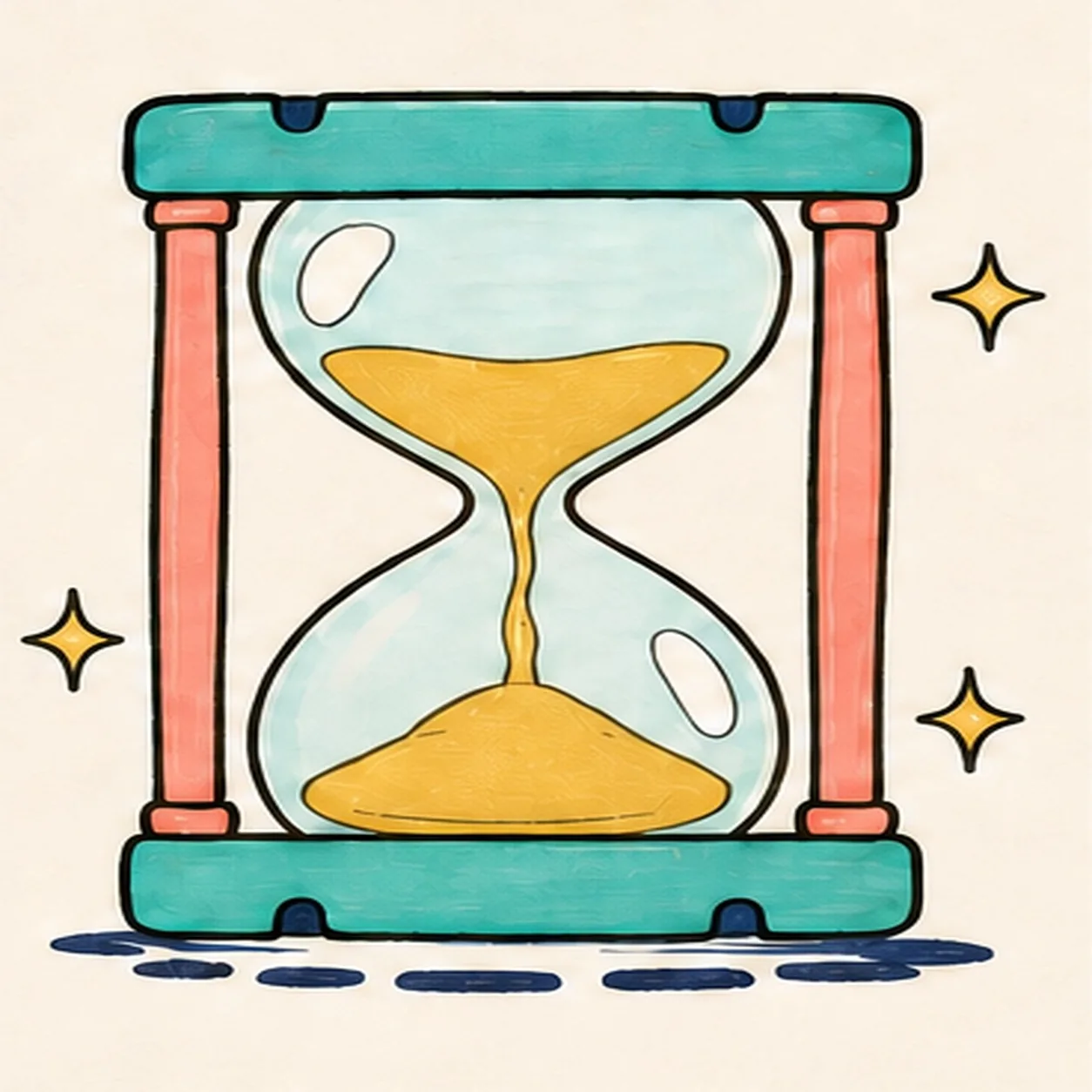 Ink and map the colors stage for how to draw a cartoon hourglass