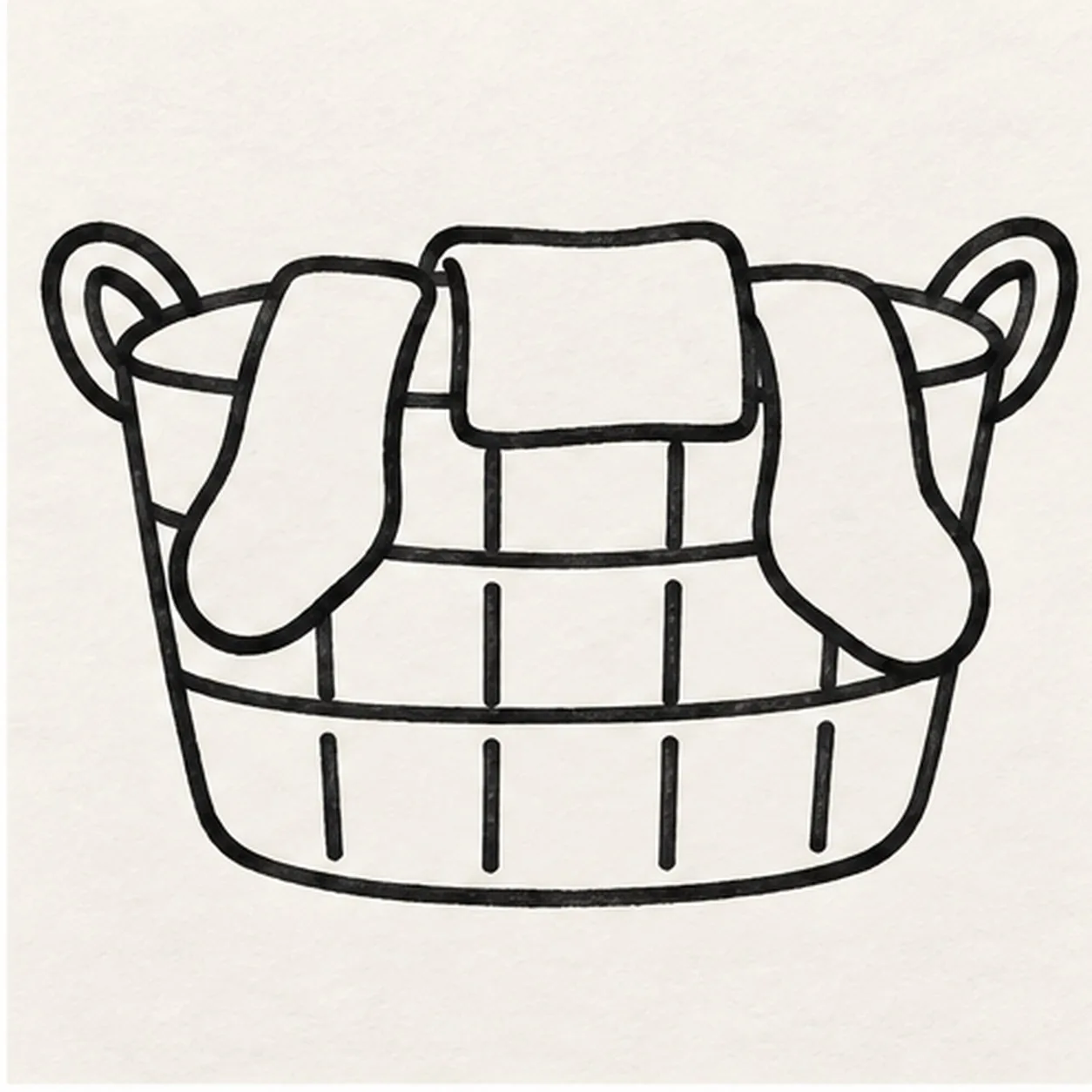 Drape the clean laundry stage for how to draw a cartoon laundry basket with striped socks