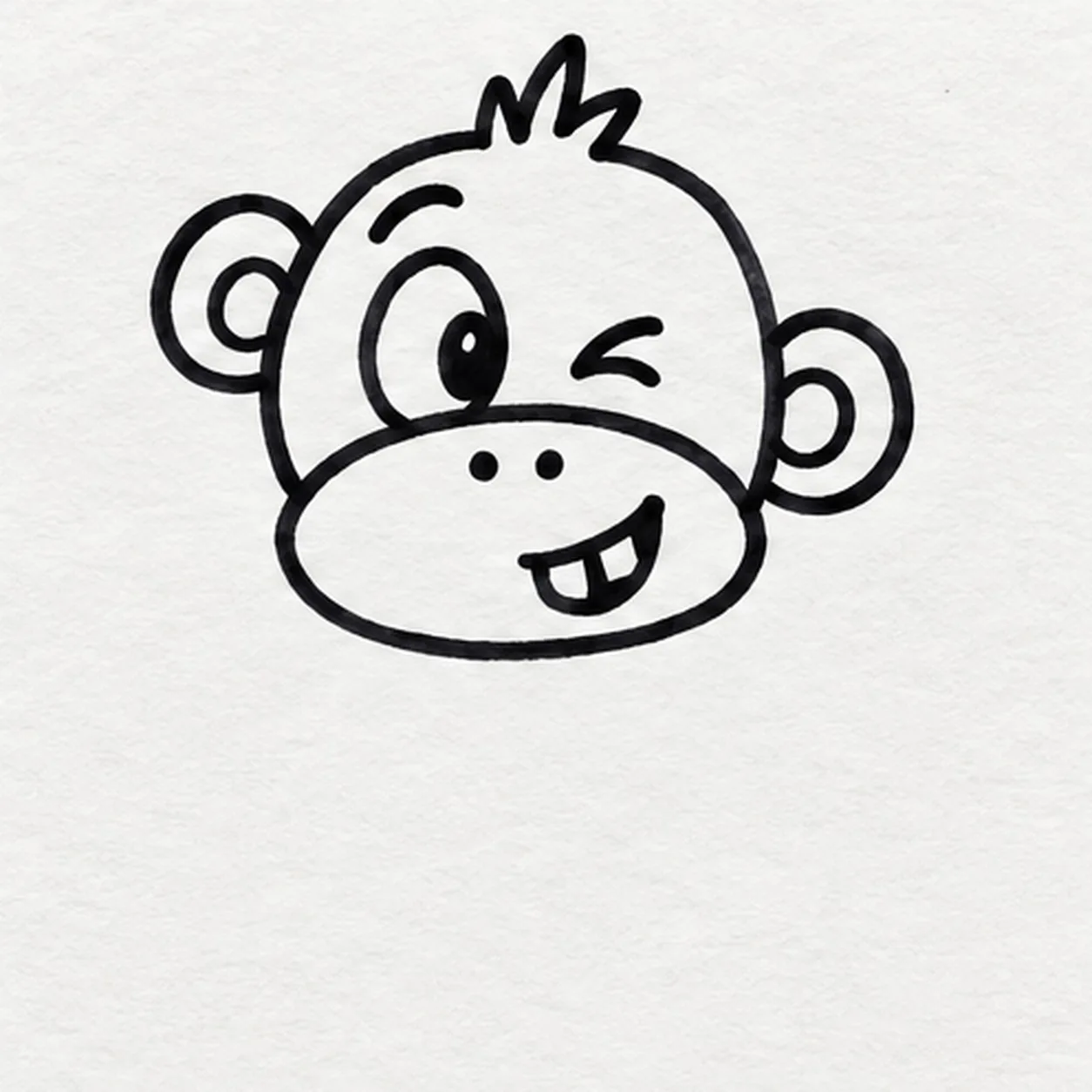Build the cheeky expression stage for how to draw a cartoon monkey with a banana