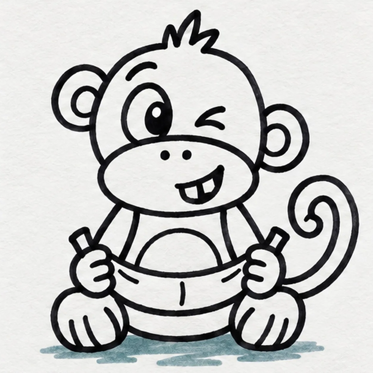 Seat the legs and add finish marks stage for how to draw a cartoon monkey with a banana