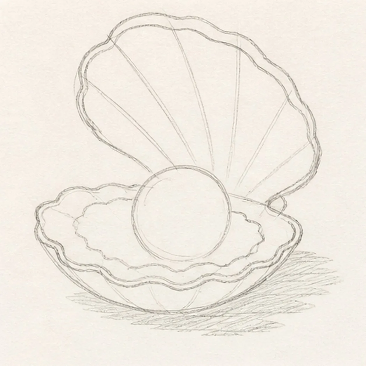 Map the open shell stage for how to draw an oyster with a pearl