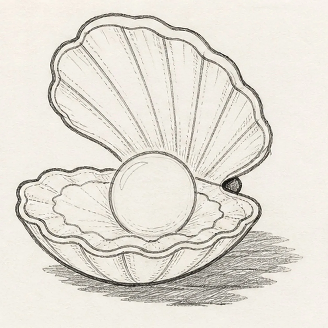 Seat the pearl and ribs stage for how to draw an oyster with a pearl