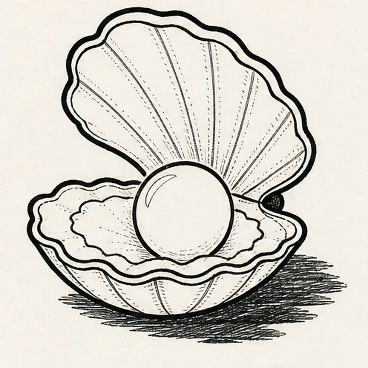 Ink the tidal contours stage for how to draw an oyster with a pearl