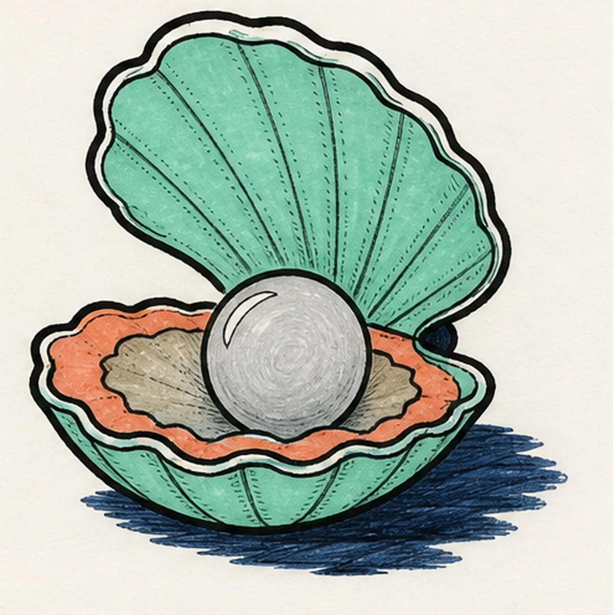 Fill the tide-pool palette stage for how to draw an oyster with a pearl