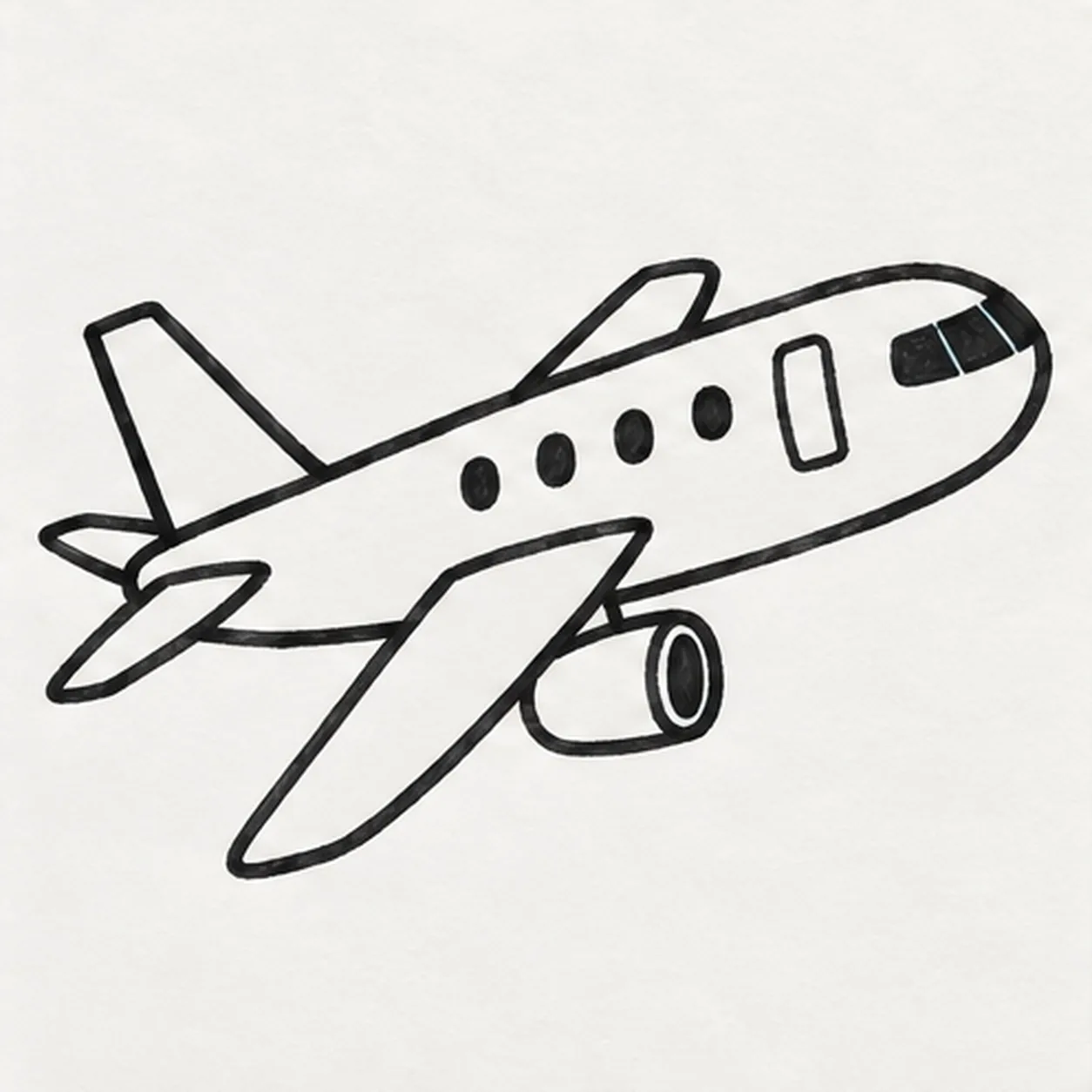 Fit the cockpit windows and door stage for how to draw a passenger airplane