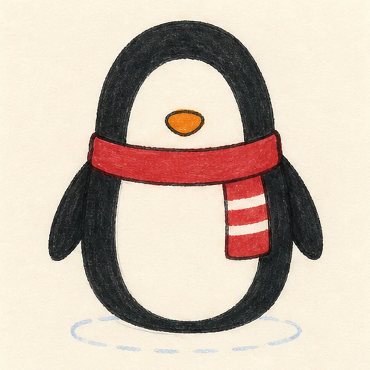 Color the scarf stage for how to draw a cartoon penguin