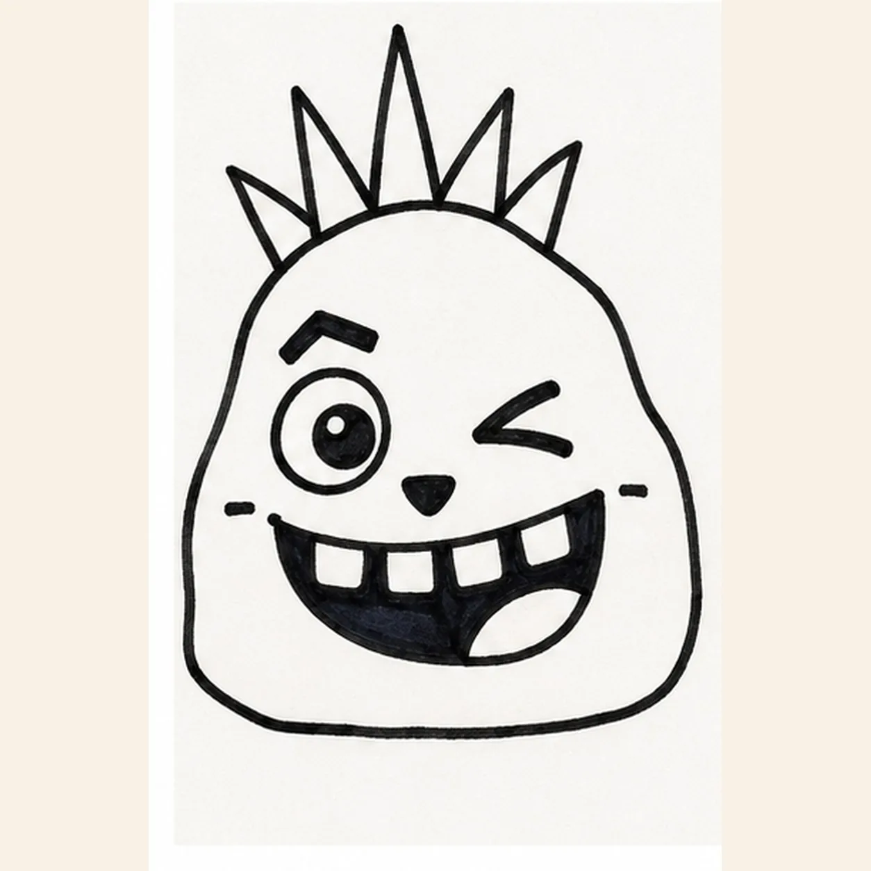Open a toothy grin stage for how to draw a punky pet rock