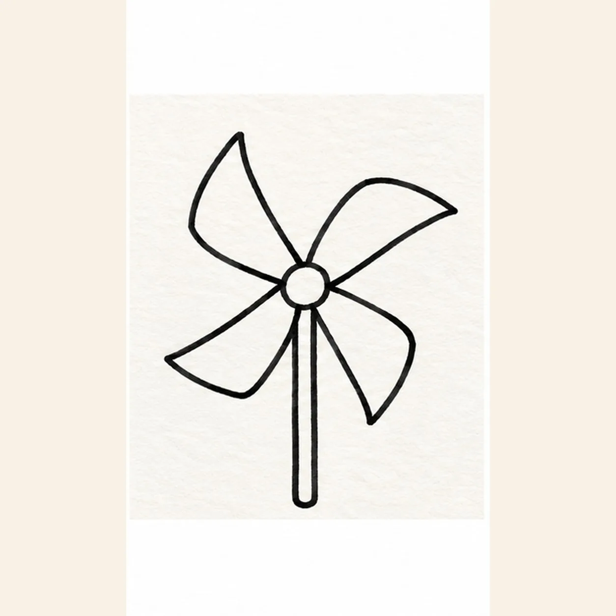 Close the wheel and stick stage for how to draw a pinwheel