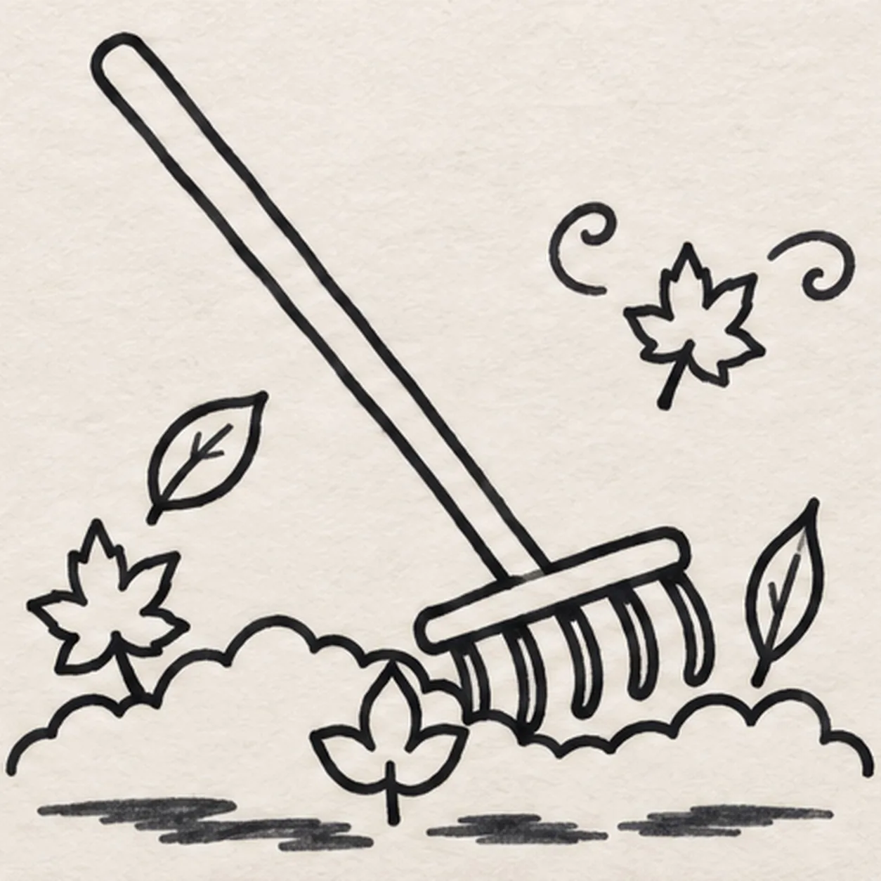 Add breeze and shadow stage for how to draw an autumn rake and leaves