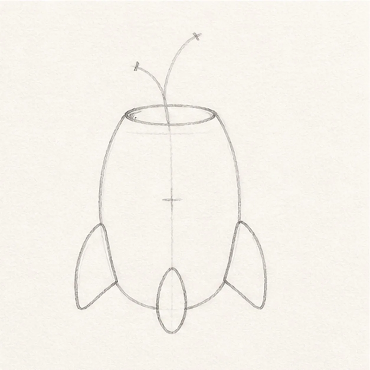 Build three rounded fins stage for how to draw a rocket planter