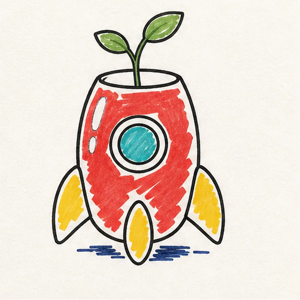 Ink and map every color stage for how to draw a rocket planter