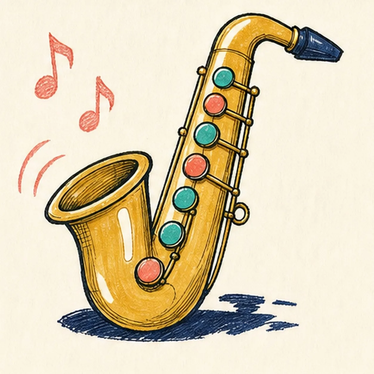 Fill the brass and accents stage for how to draw a cartoon saxophone