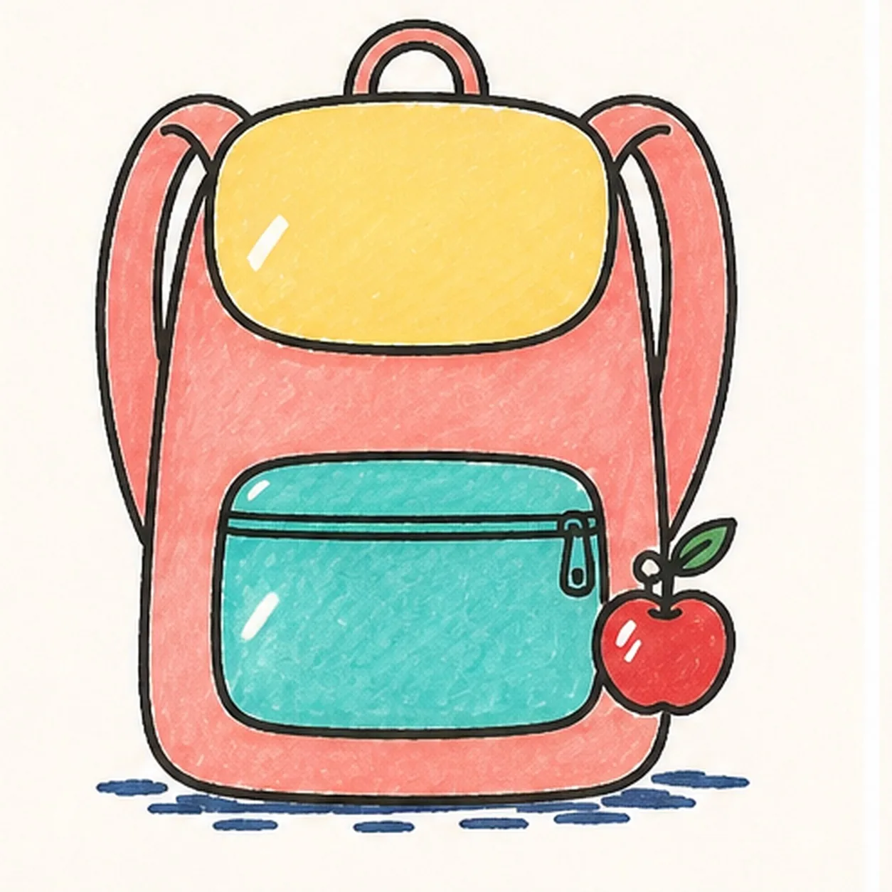 Ink and map every color stage for how to draw a school backpack