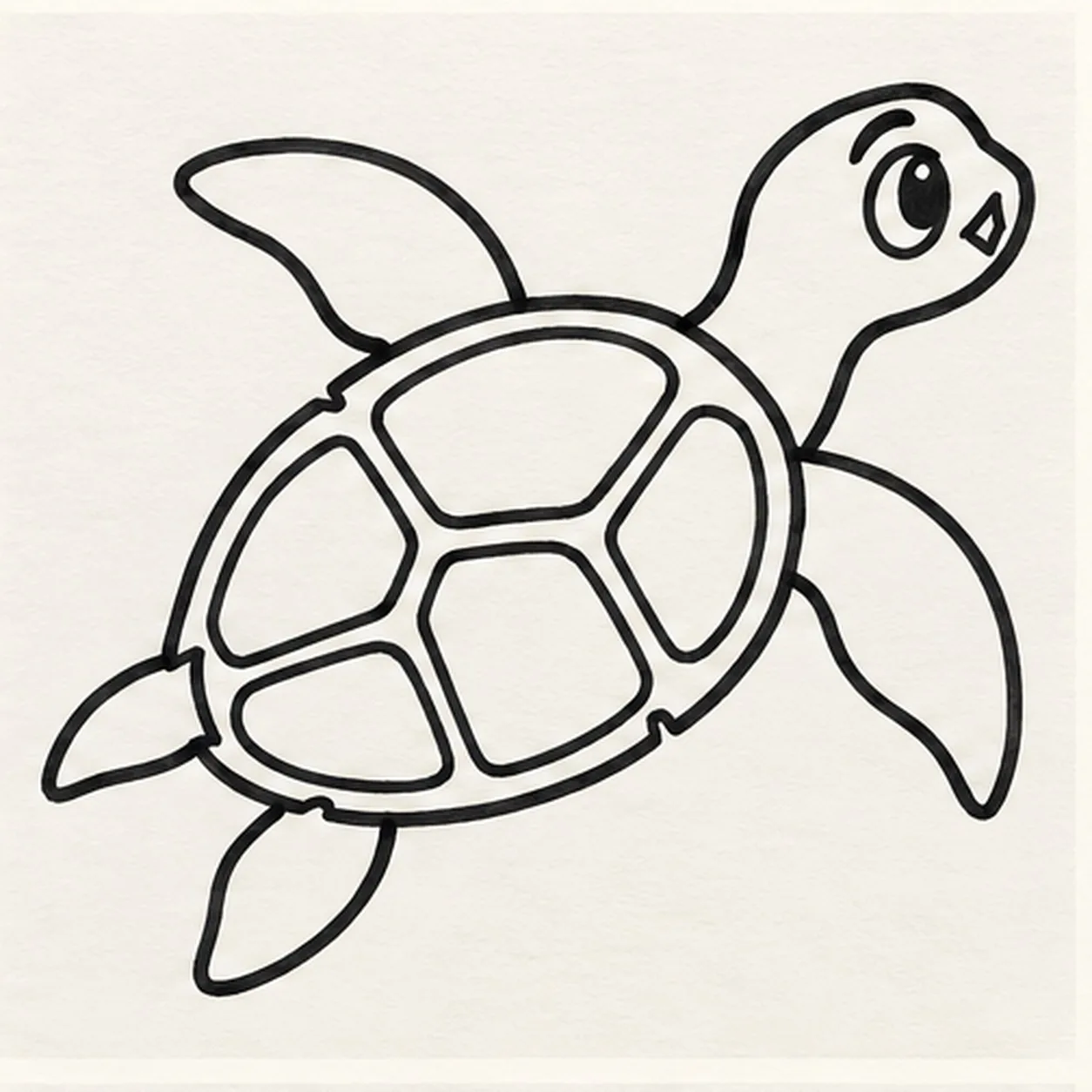 Add the face and five scutes stage for how to draw a cartoon sea turtle swimming
