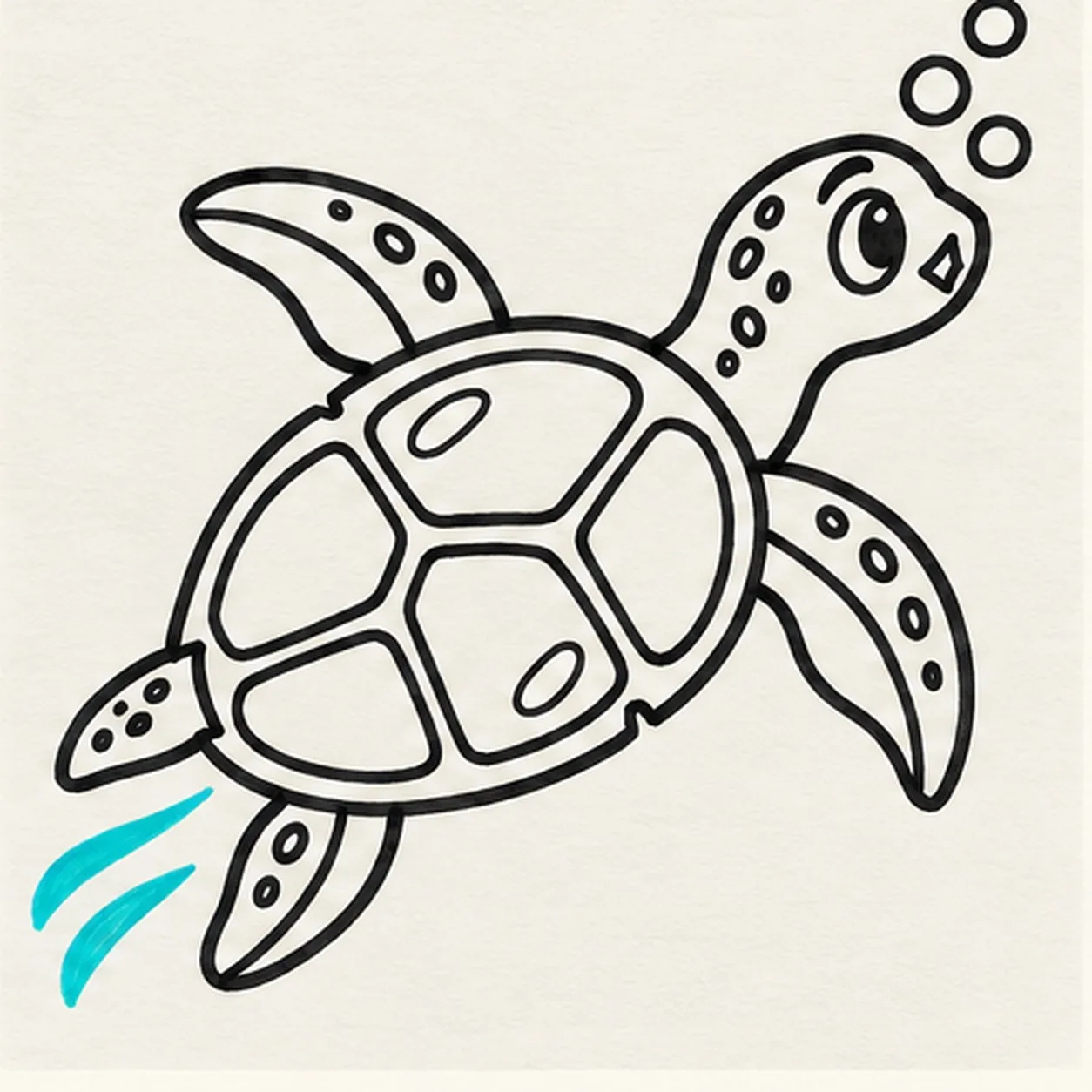 Add bubbles and water motion stage for how to draw a cartoon sea turtle swimming