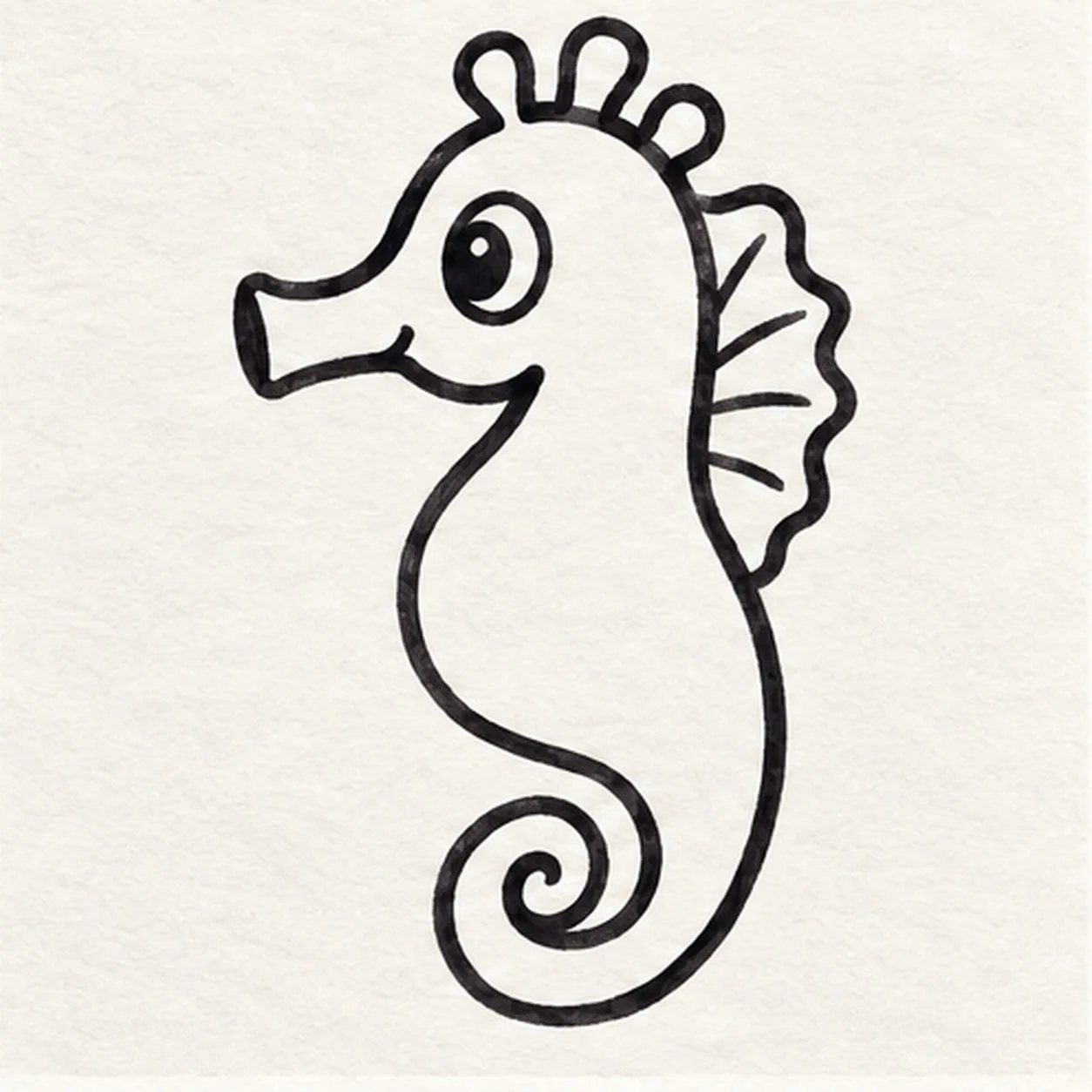 Give it a face and crest stage for how to draw a seahorse with a curled tail
