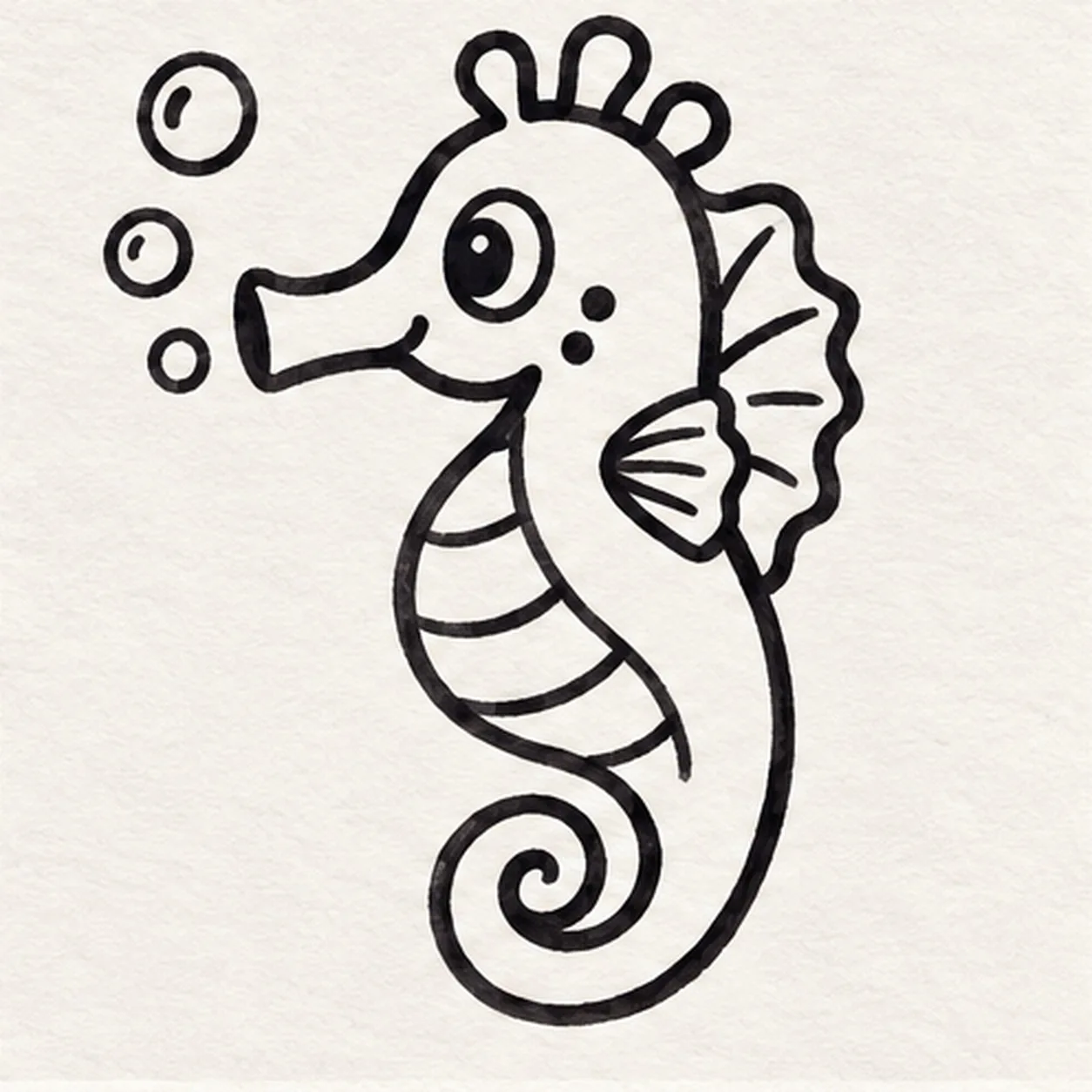 Add bubbles and cheek spots stage for how to draw a seahorse with a curled tail