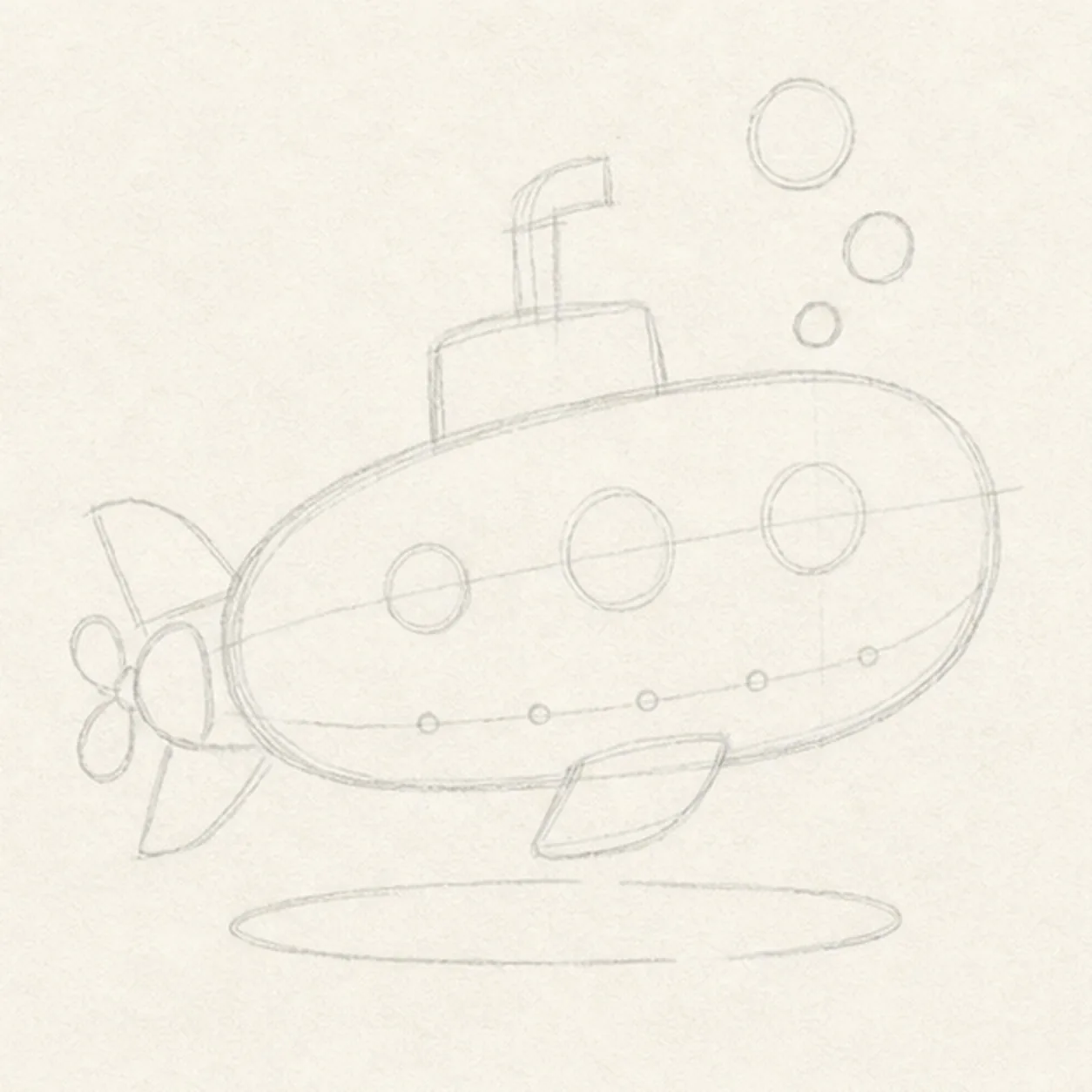 Map the submarine route stage for how to draw a cartoon submarine