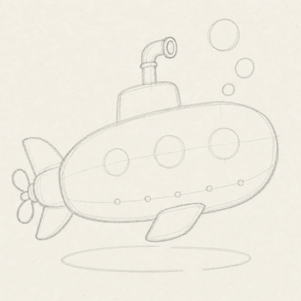 Build the diving silhouette stage for how to draw a cartoon submarine