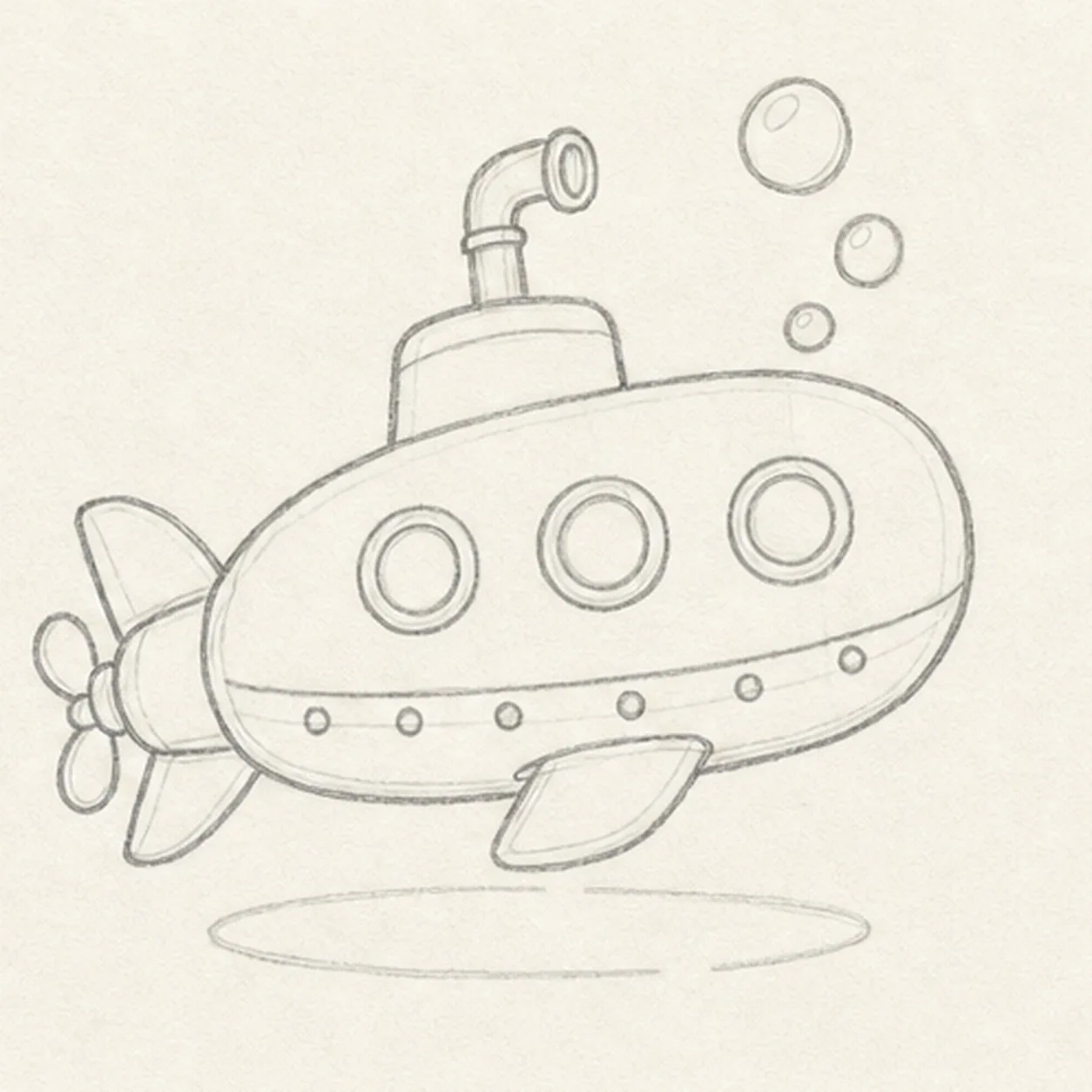 Place windows and hardware stage for how to draw a cartoon submarine