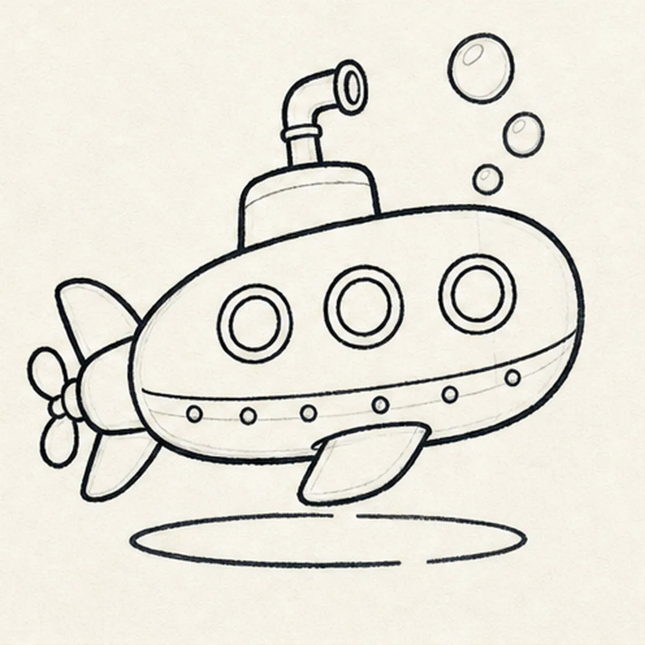Ink the dive lines stage for how to draw a cartoon submarine