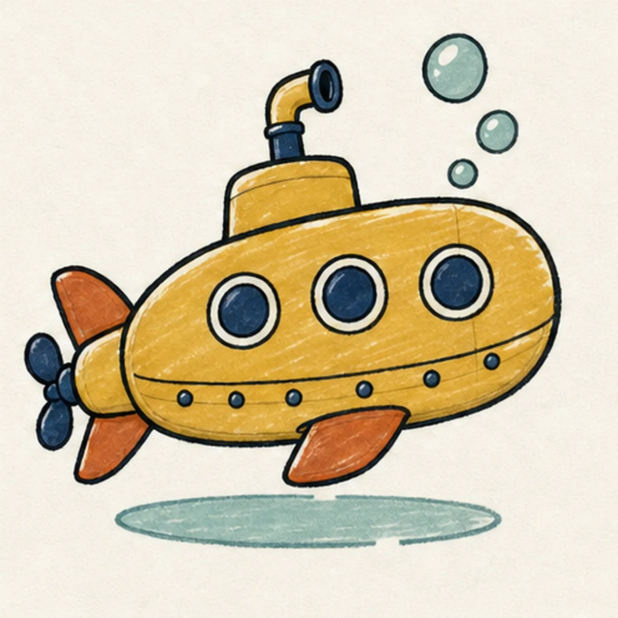 Fill the vintage marine color stage for how to draw a cartoon submarine