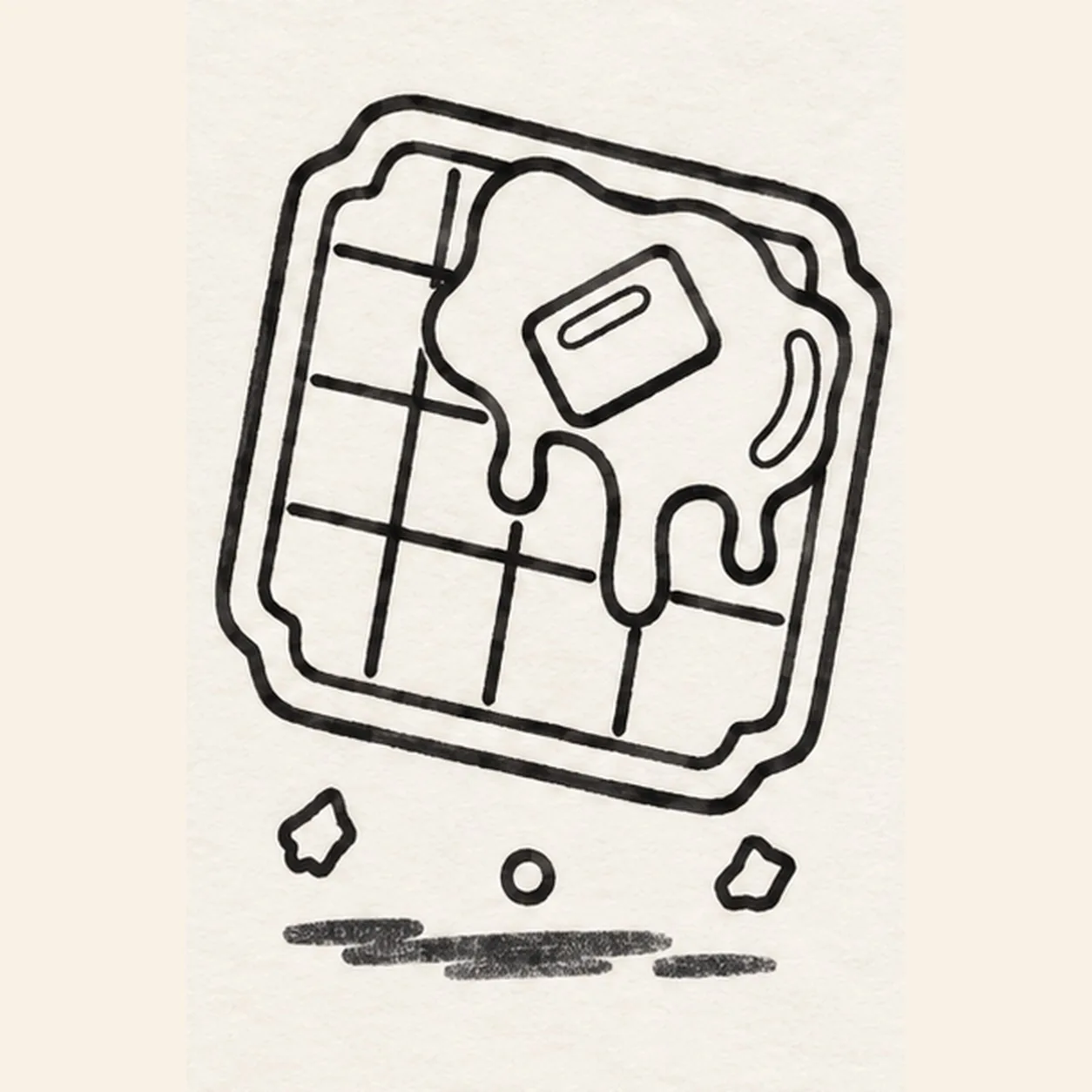 Scatter crumbs and shadow stage for how to draw a syrup-topped waffle