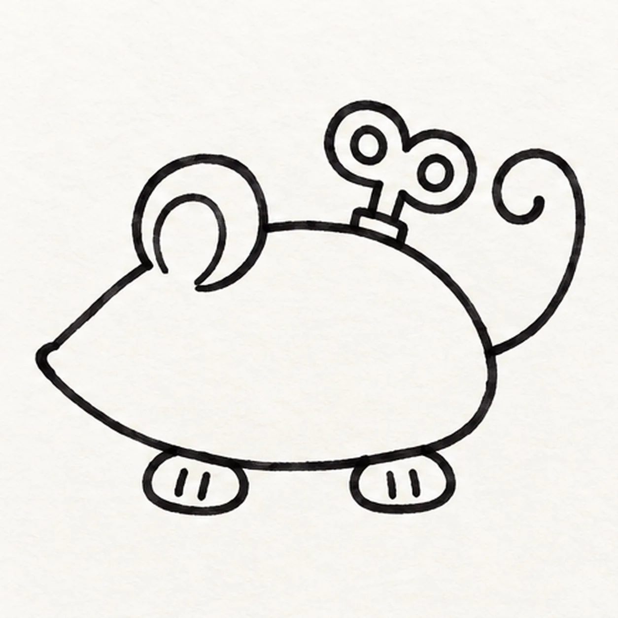 Attach the wind-up key stage for how to draw a cartoon wind-up mouse
