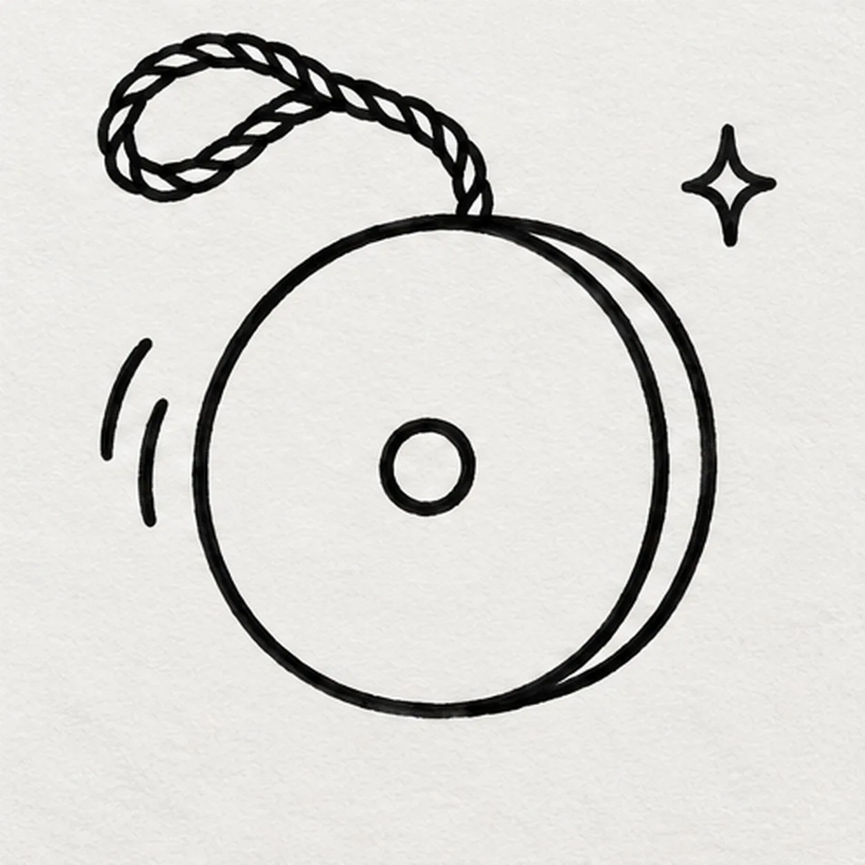 Show the spin stage for how to draw a cartoon yo-yo with a looping string