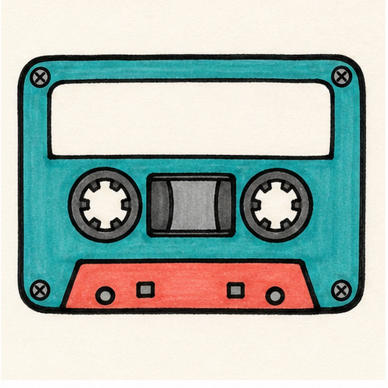 Fill the retro color stage for how to draw a cassette tape sticker