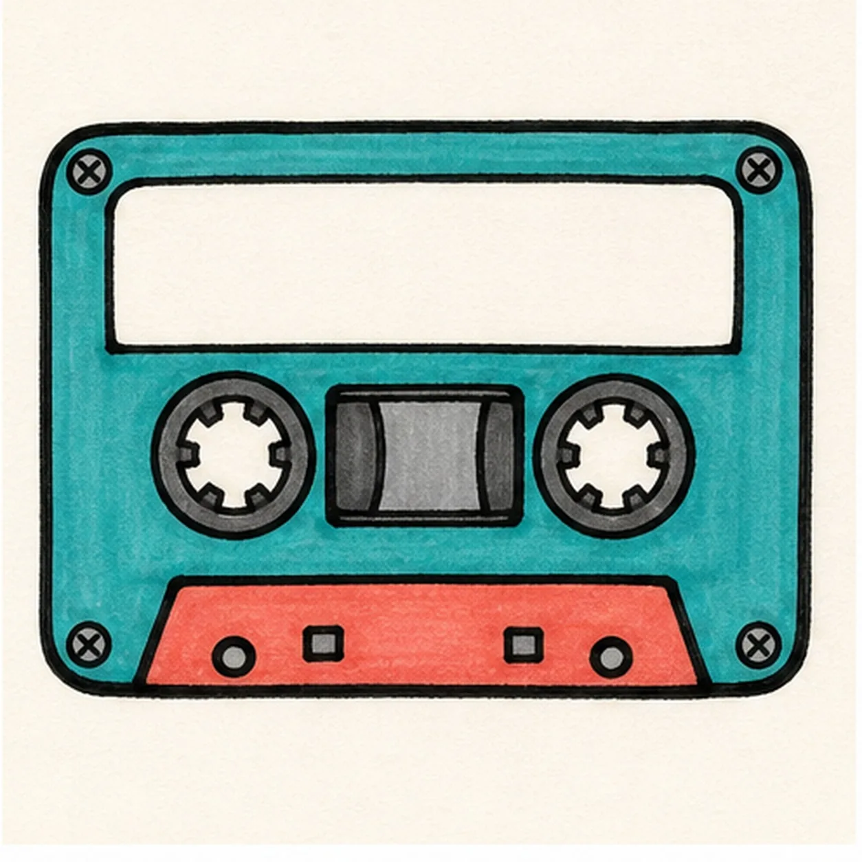Fill the retro color stage for how to draw a cassette tape sticker