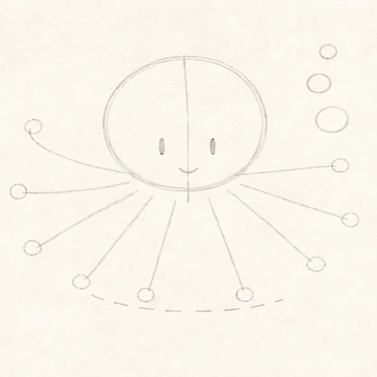 Map the head and eight arms stage for how to draw a cartoon octopus