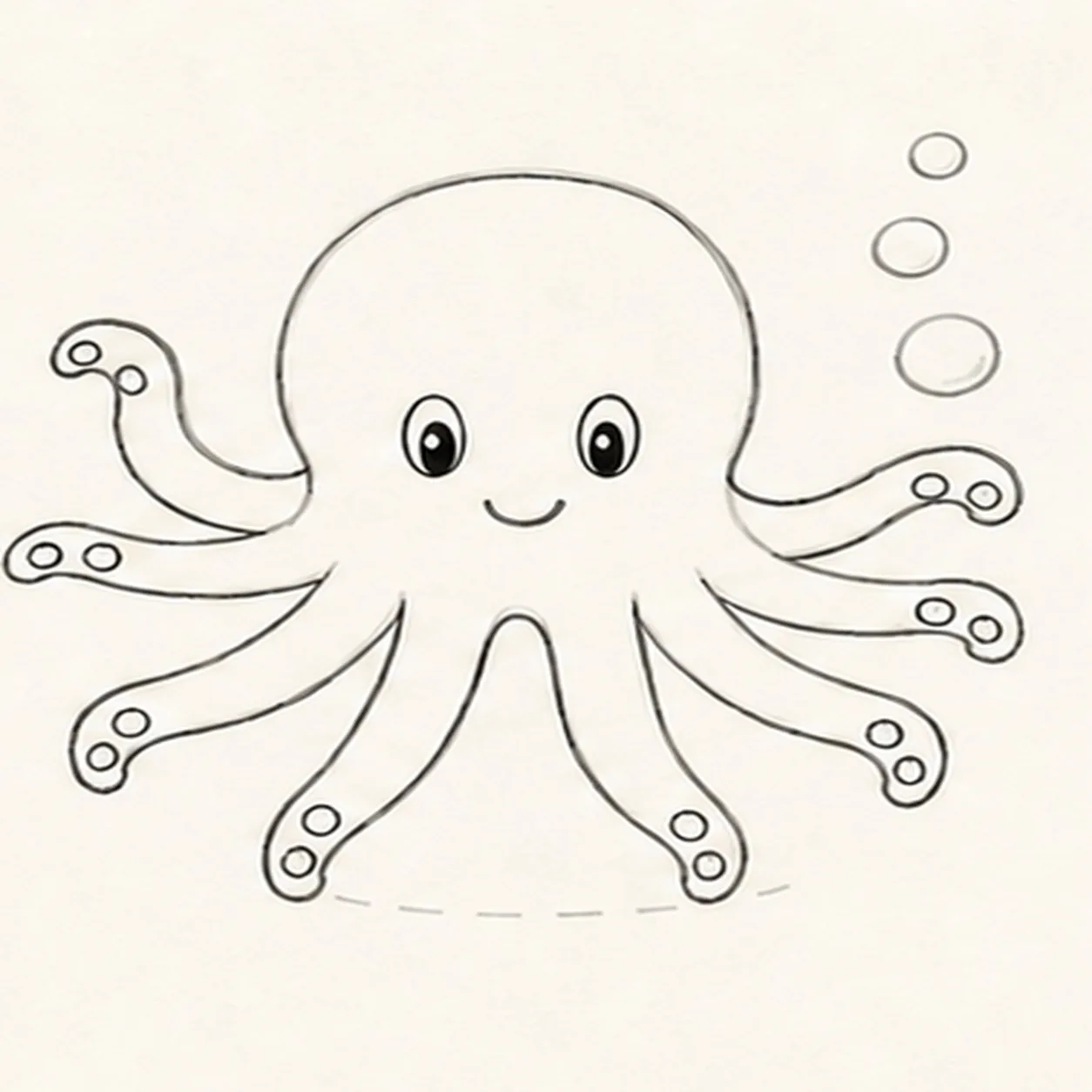 Add the face suckers and bubbles stage for how to draw a cartoon octopus